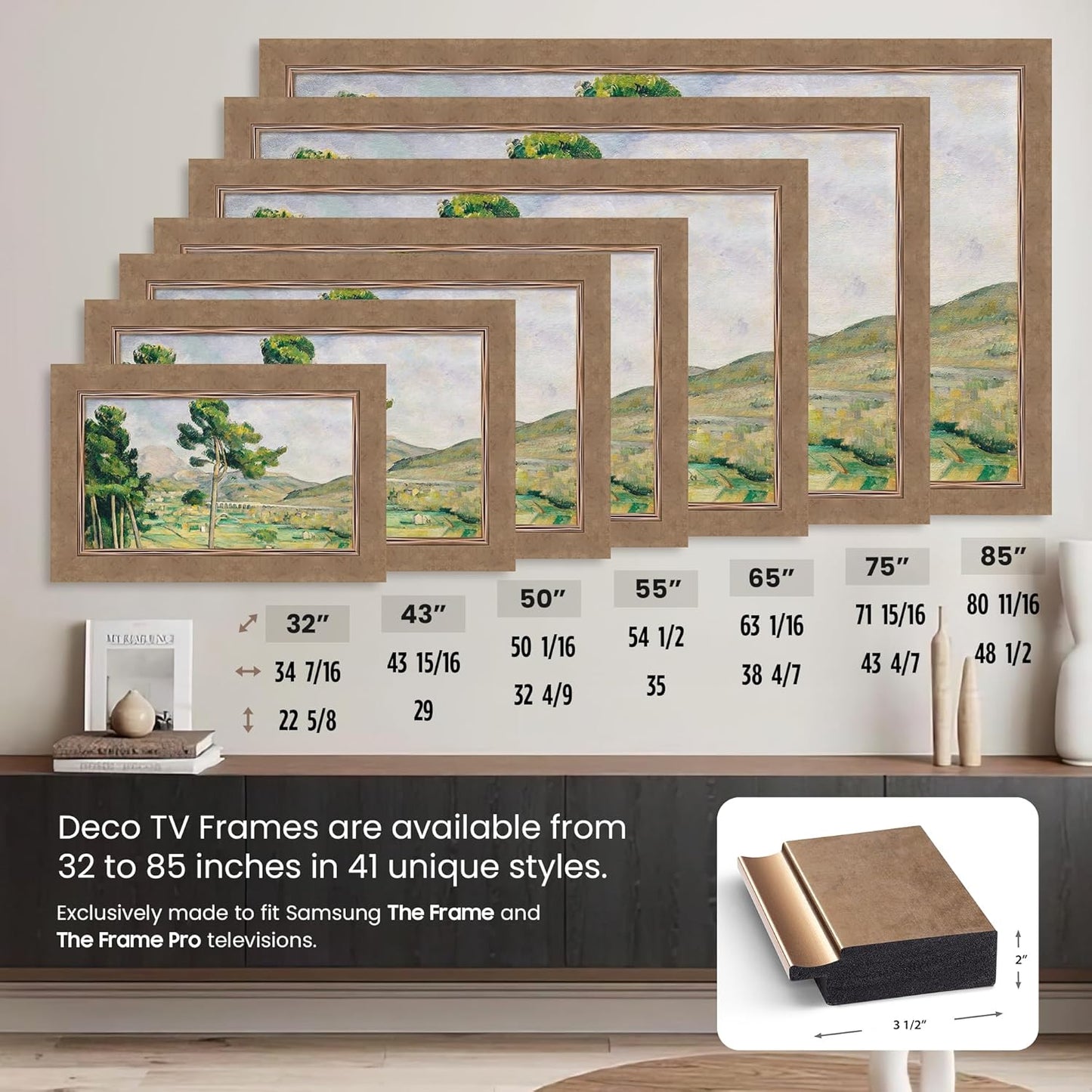 Contemporary Bronze 43" Premiere Deco TV Frame - Compatible ONLY with Samsung The Frame TVs (Fits 2021-2025, LS03A, LS03B, LS03C, LS03D, LS03FA)