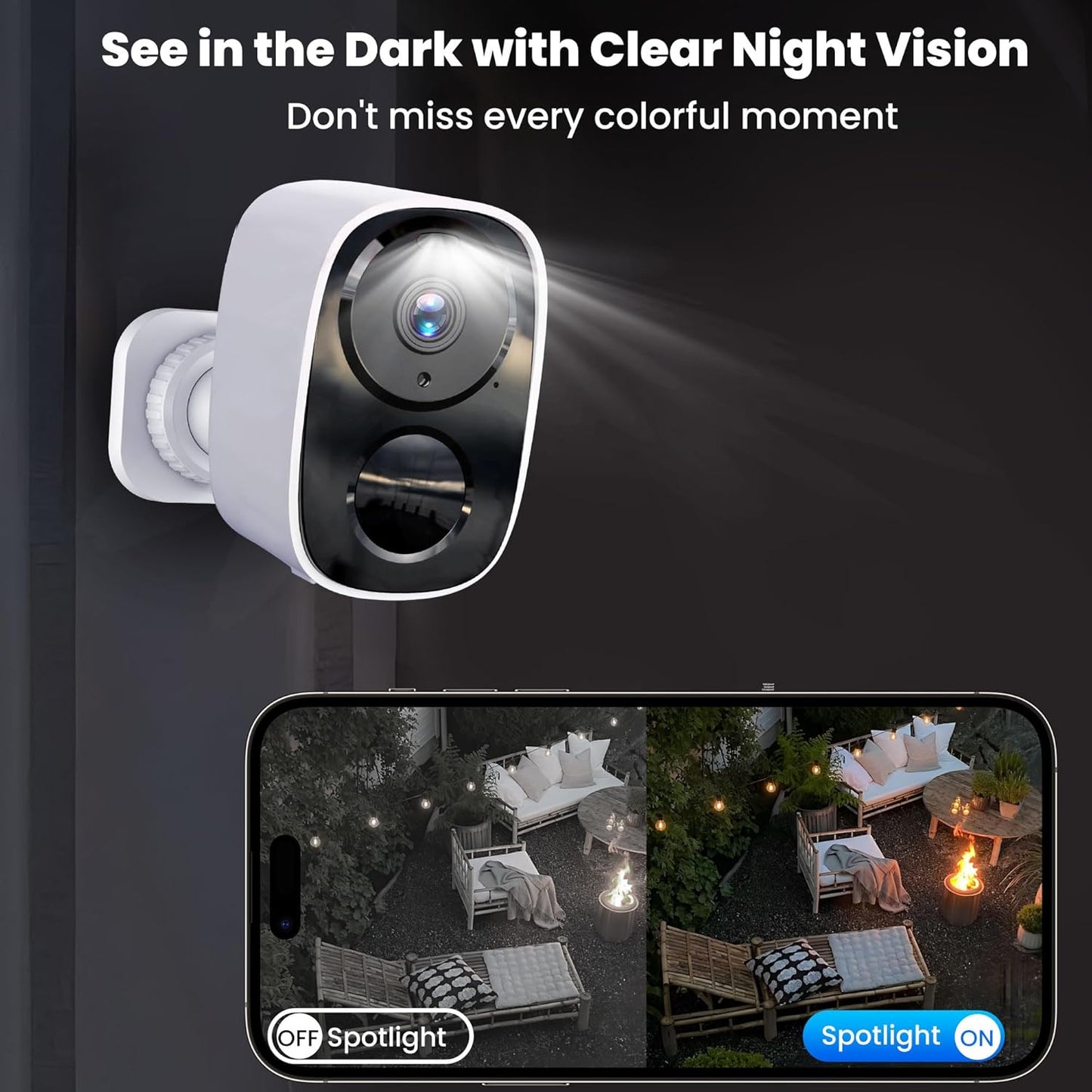 2025 Upgraded 2K Wireless Security Camera with 64G SD Card, Free Cloud Storage, 1-6 Month Battery Life, AI Motion Detection, Spotlight, Siren Alarm, 2-Way Audio, Waterproof WiFi Surveillance Camera
