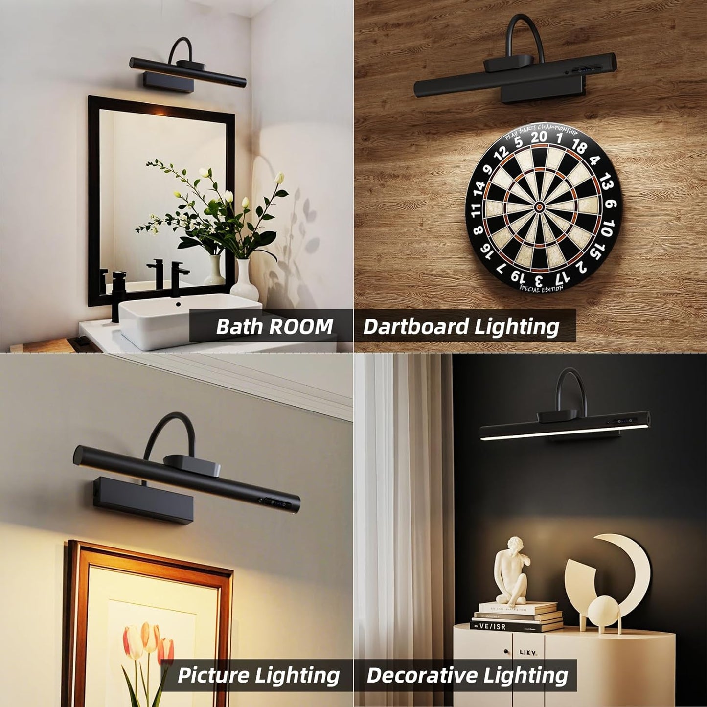 13.8inch Battery Operated Wireless Picture Light,Remote Control Painting Display Lights, Rechargeable Wall Lights with Three Modes and Power Display for Art Frame (13.8in Black-2set)