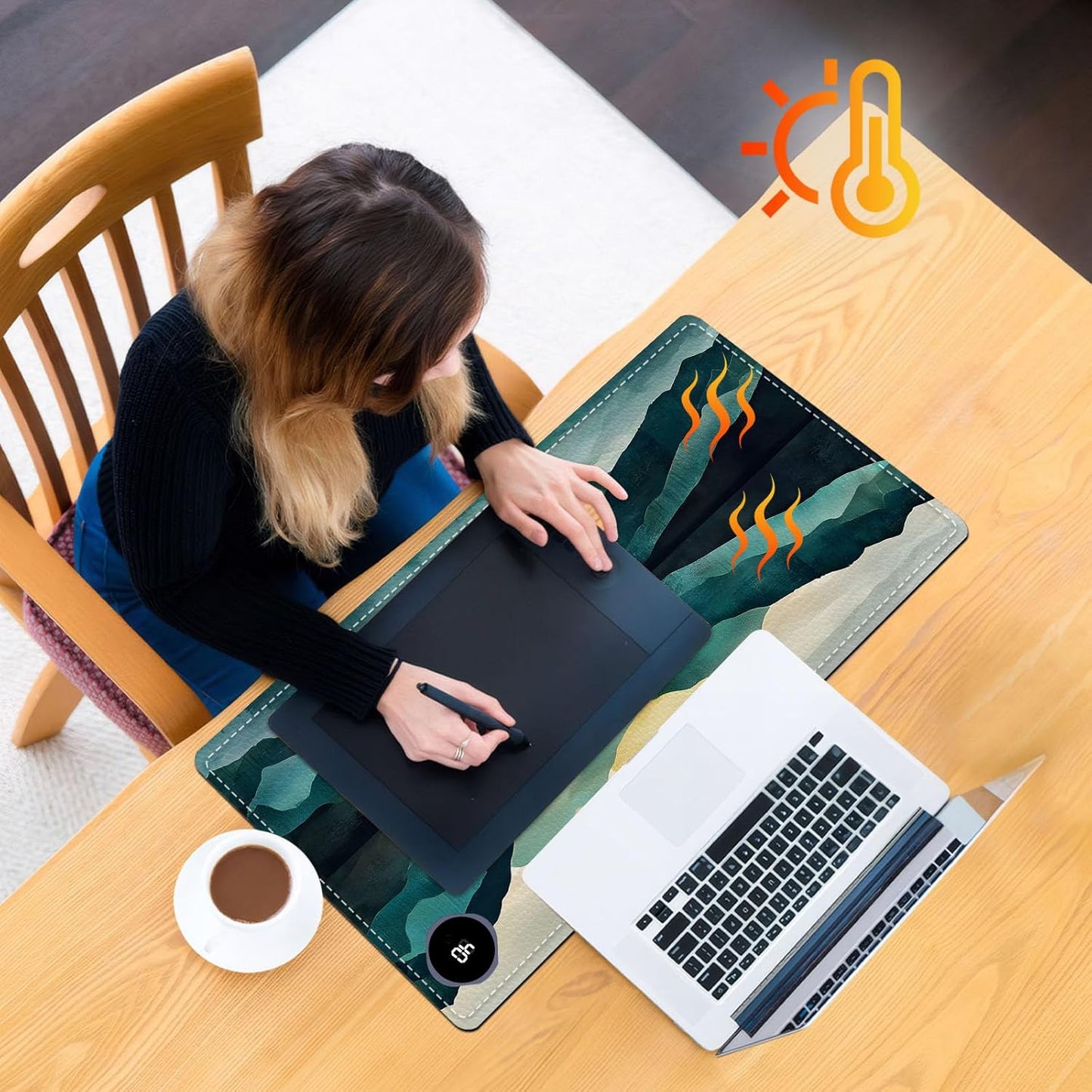 Heated Mouse Pad, Warm Desk Pad, Keyboard Mat 23.6 x 14 Inch Large Size Intelligent Fast Heating, 3 Speed Adjustable, Timed Auto Power Off for Game Office Home, Valley Sunrise