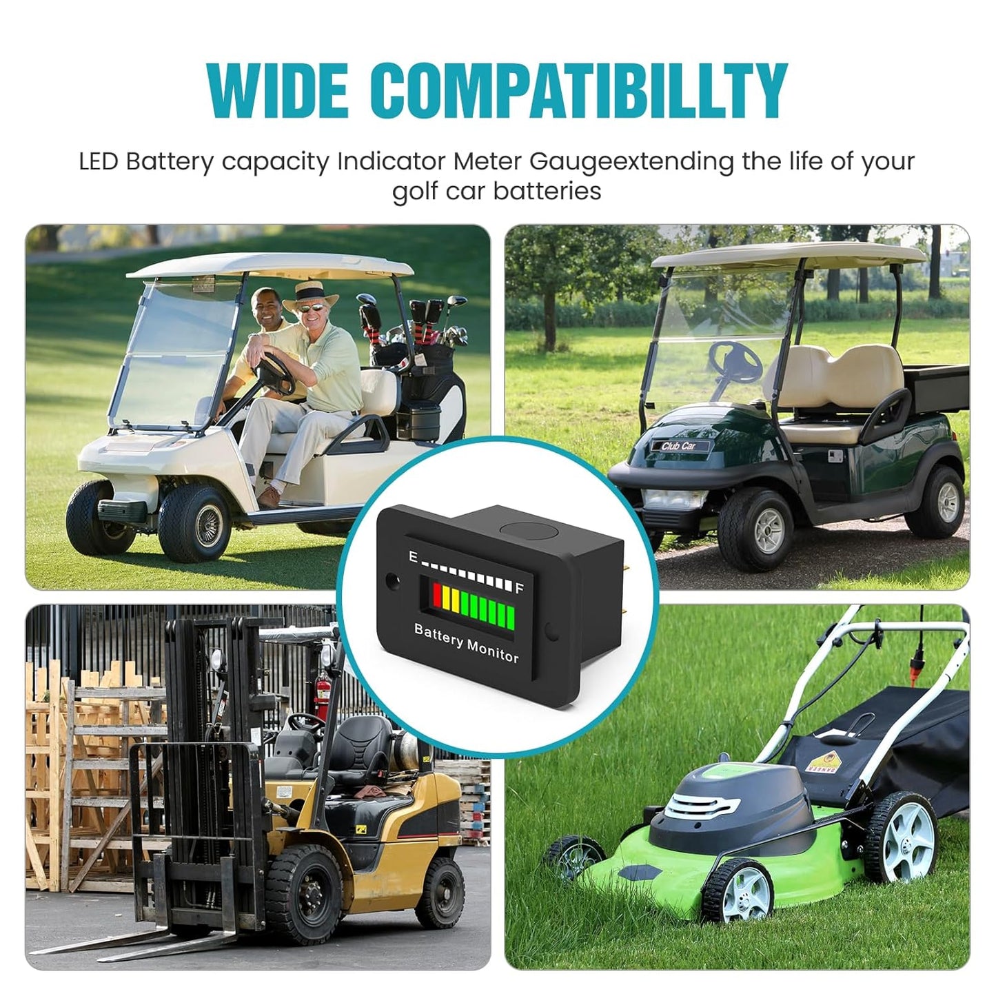 12V 24V 36V 48V 60V 72V Battery Monitor Meter, Waterproof LED Battery Capacity Voltage Indicator Acid&Lithium Battery Gauge Meter for Golf Cart EZGO Club CAR and Most Cars