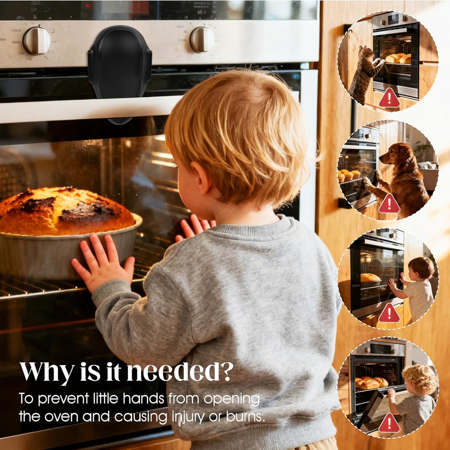 1 Pack Oven Lock for Baby Proofing - Heat Resistant, No Drill Adhesive Stove Door Lock, Child Safety Oven Lock (Black)