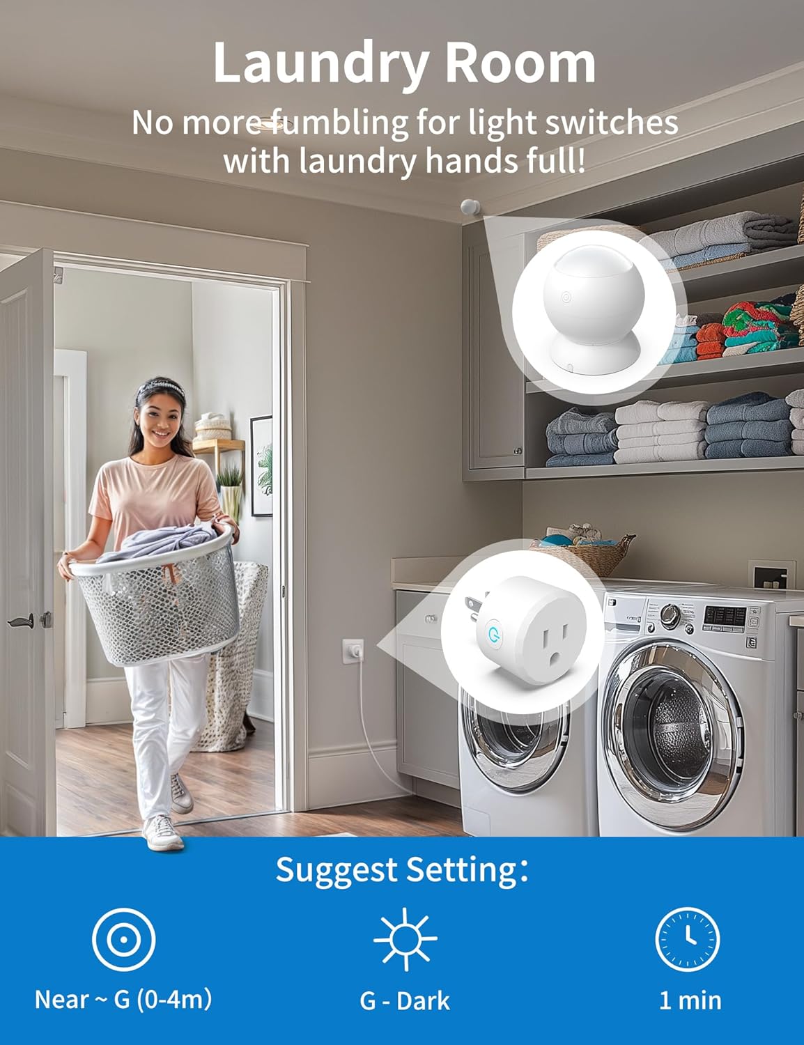 2 Pack Wireless Motion Sensor Outlet, Plug-in PIR Infrared Motion Activated Switch for Light Home Appliances Control, Motion Detector Socket for Bathroom, Garage, Laundry Room Lamps Exhaust Fan