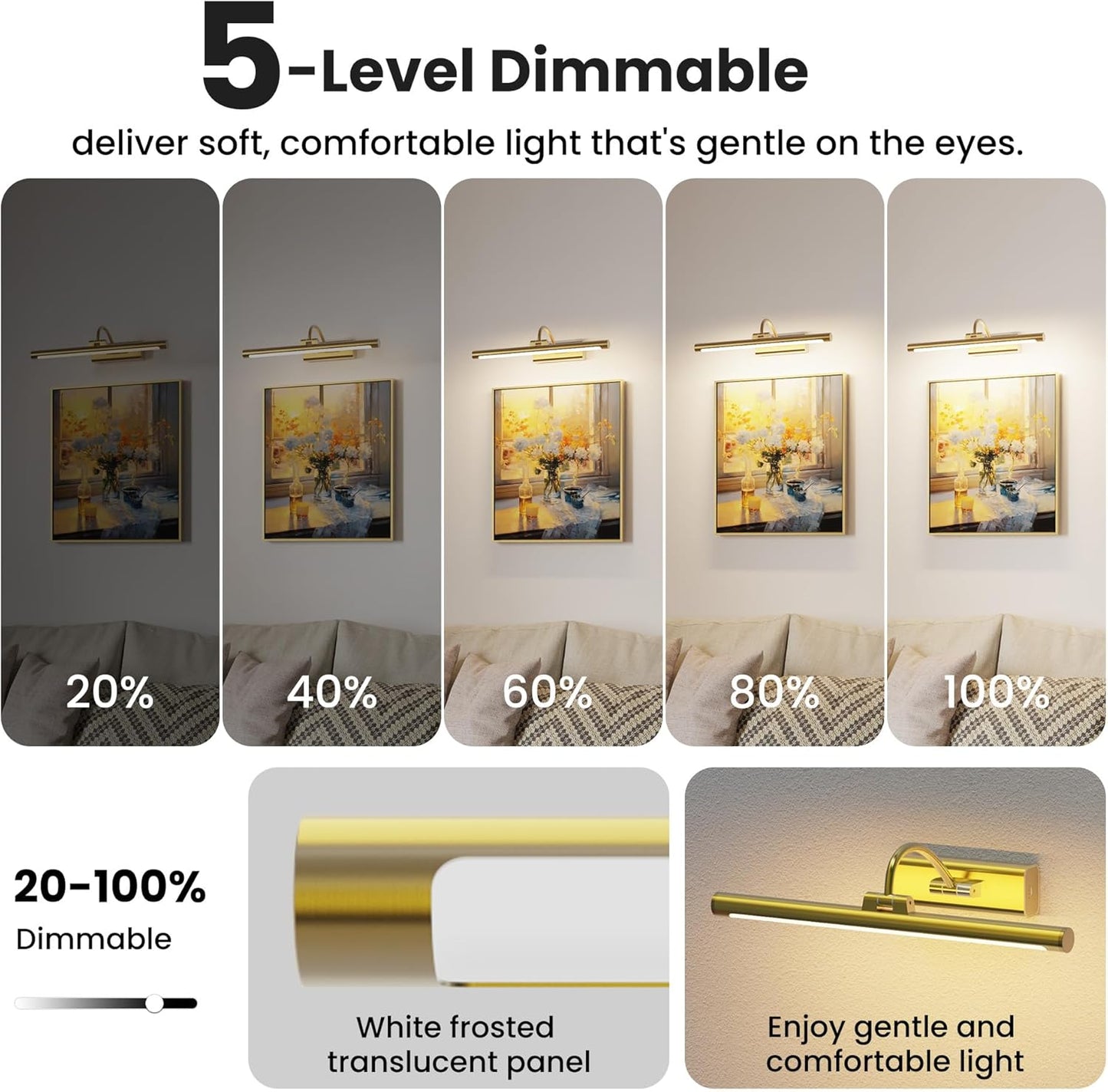 16" Light for Wall Picture with 6000mAh Battery - Brass Operated Wireless Wall Art Light with Remote Control for Artwork, Mirror & Portrait