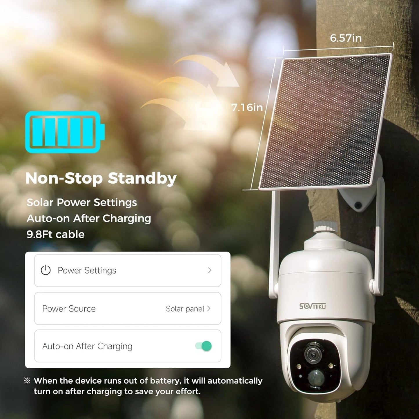 Sovmiku 3CQ1 AI 2K Solar Security Camera Wireless Outdoor,Battery Powered Camera,Two-Way Audio,PIR Motion Detection,Easy to Setup,Pan/Tilt 360ยฐ View,Color Night Vision,Audible Flashlight Siren,SD Slot