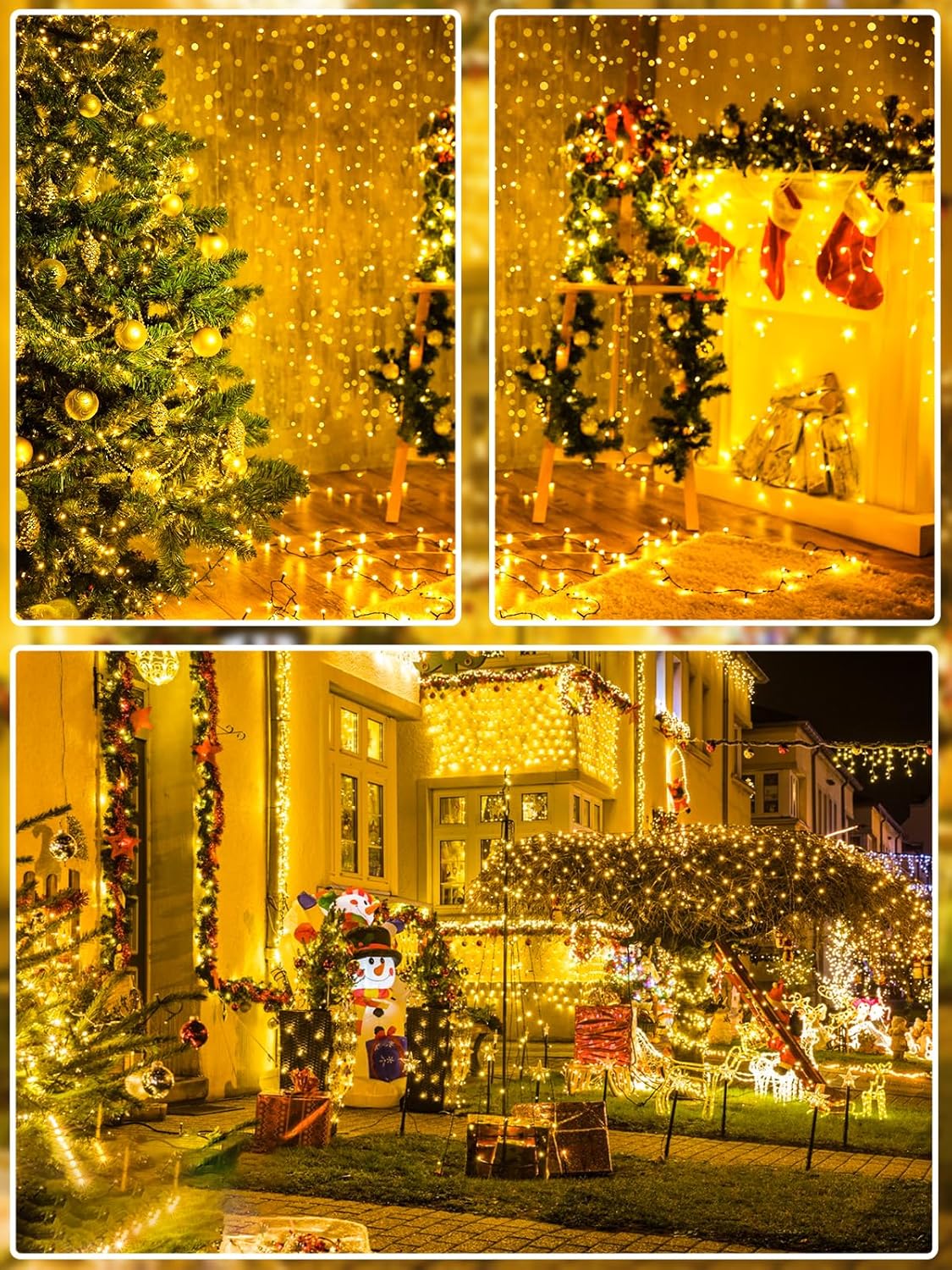 33 FT 100 LED Christmas String Lights Indoor Outdoor, Memory Function & Timer & 8 Modes, UL Certified, Linkable Green Wire Waterproof Twinkle Light for Christmas Tree Party Garden Decor (Warm White)