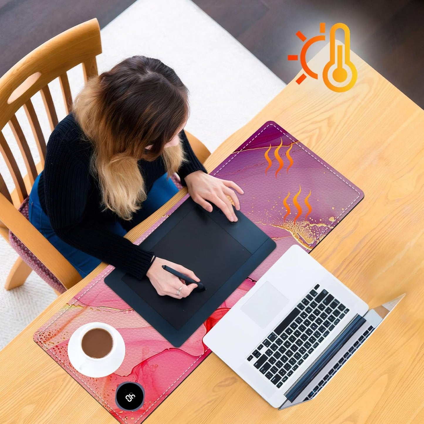 Heated Mouse Pad, Warm Desk Pad, Keyboard Mat 31.5 x 13 Inch Large Size Intelligent Fast Heating, 3 Speed Adjustable, Timed Auto Power Off for Game Office Home,Pink Marble