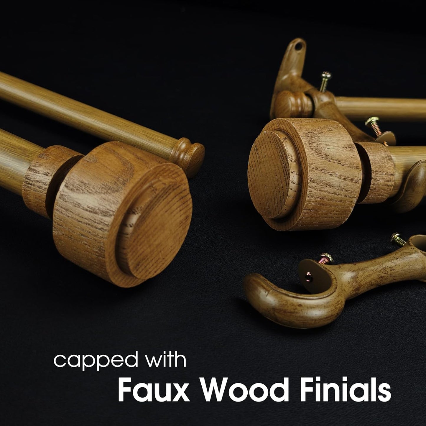 1-1/8 Inch Diameter Faux Wood Curtain Rod with Wood Grain Finials, 72-144 inch Telescoping Double Curtain Rods for window width 68-140 inch, 1 pack