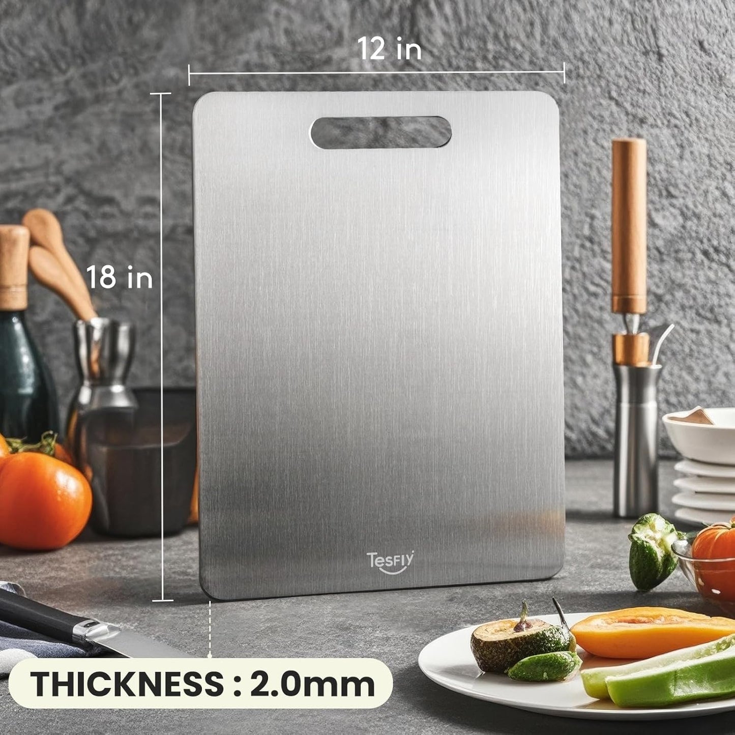2 Pack Titanium Cutting Board,-100% Pure Titanium Cutting Boards For Kitchen,Easy to clean, Double-sided food-grade Cutting Board For Cutting Meats, Fruits And Vegetables(18 * 12)