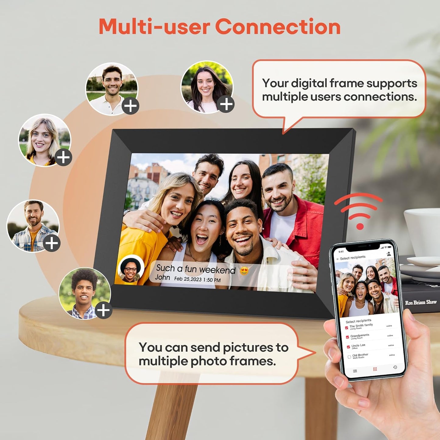 BIGASUO Digital Picture Frame, 10.1" Frameo Digital Frame WiFi with 32GB Memory, 1280x800 IPS Touch Screen, Send Photos/Videos from Your Phone Anywhere, Photo Gifts for Parents and Grandparents 4 Pack