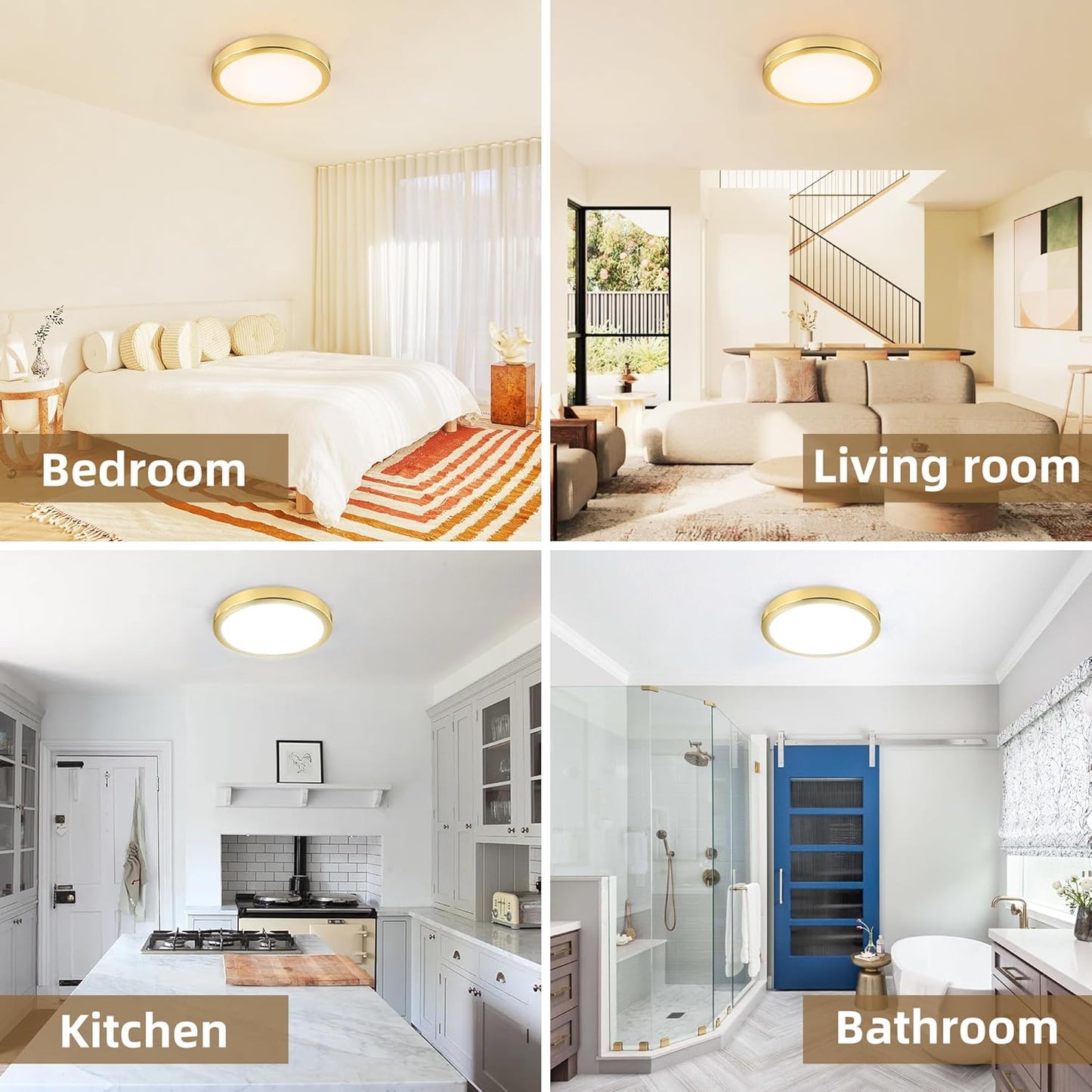 Hlite 6pack 9 Inch Flush Mount LED Ceiling Light Fixture,18W 1800LM Super Slim Light Fixtures Ceiling Mount 3000K/4000K/5000K 3CCT Selectable,Light Fixtures for Kitchen,Bedroom (Gold)
