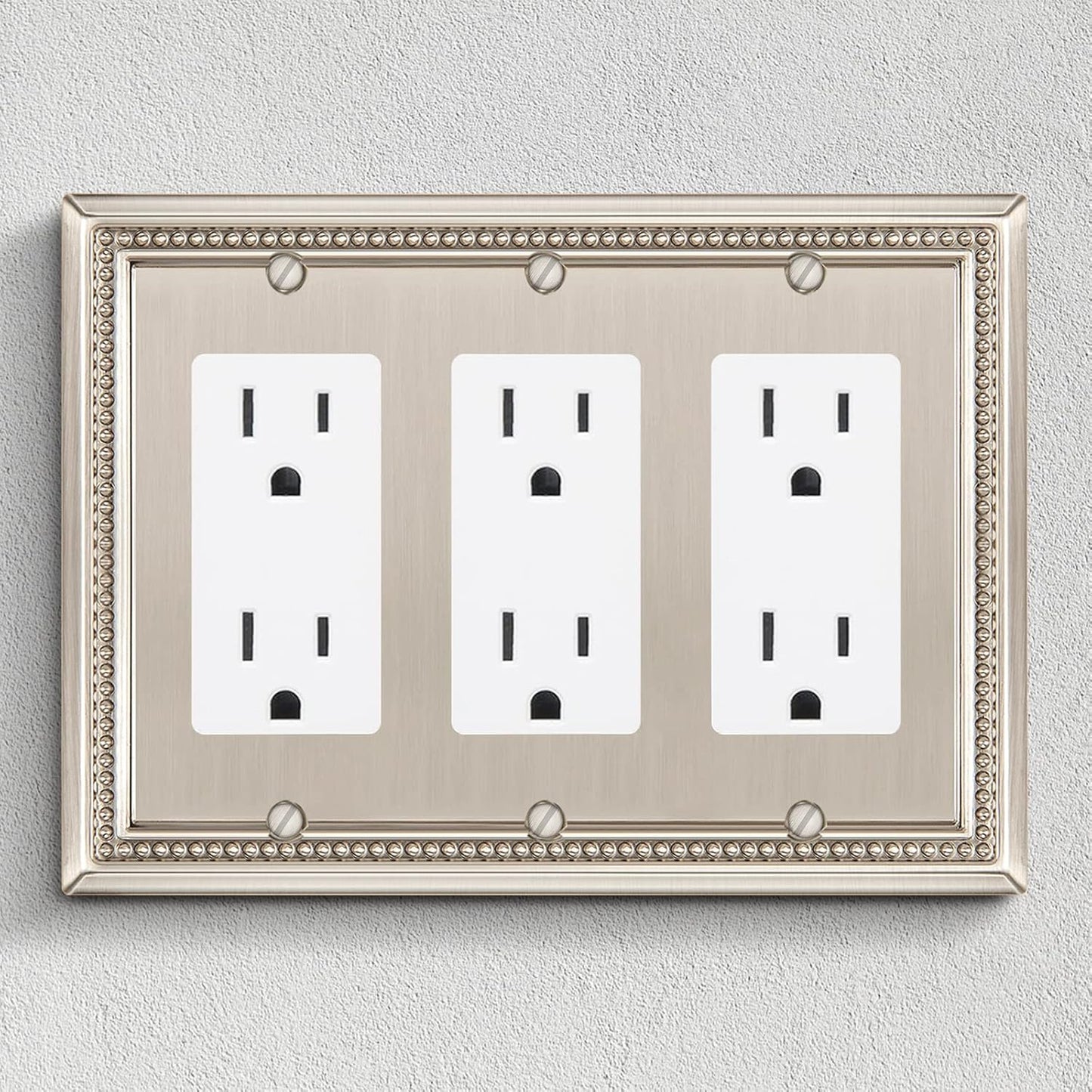Henne Bery Sunken Pearls Heavy Duty Decorative Wall Plate Switch Plate Outlet Cover (Triple Decorator, Satin Nickel)