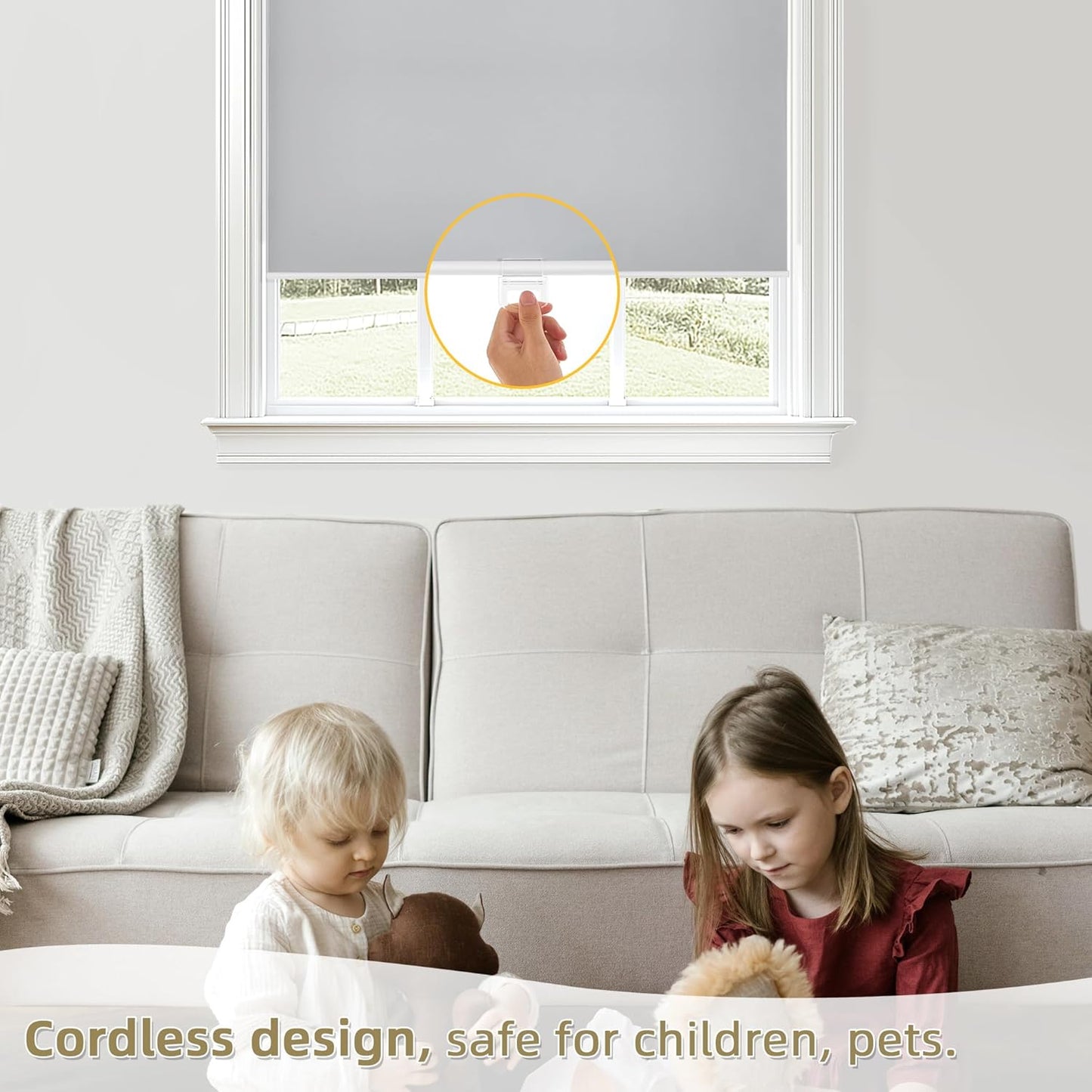 ChrisDowa Cordless Blackout Roller Shades for Windows, Thermal Insulated UV Protection Pull Down Shades, Total Blackout Window Blinds for Home, Office, Bedroom, Door (64" W x 72" H, Grey)