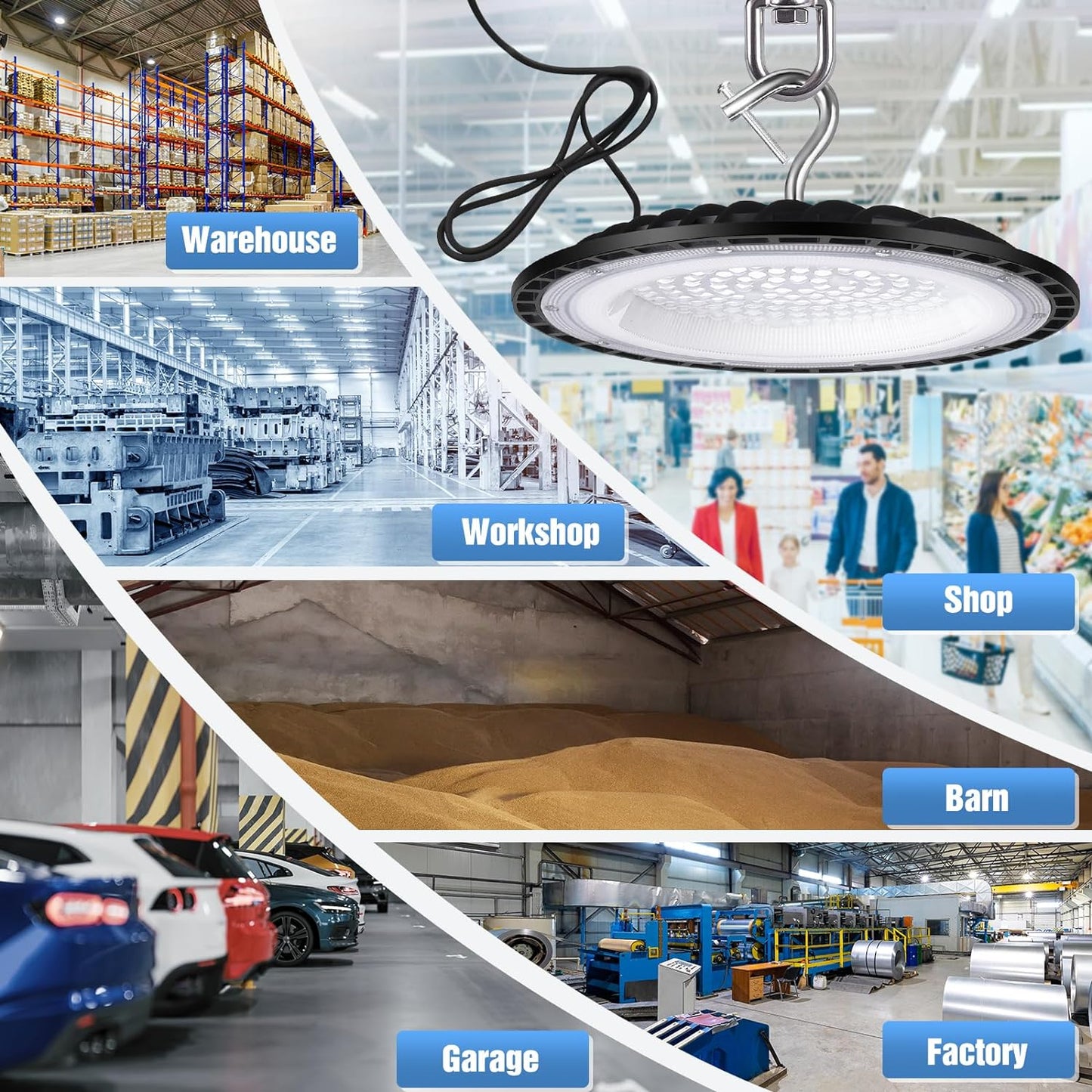 12 Pack 150W UFO LED High Bay Lights,IP66 Waterproof,120VAC,21000LM 5000K Daylight, 660W MH/HPS with Plug Commercial Bay Lighting for Barn,Gym,Factory,Warehouse,Shop,Workshop,Gym