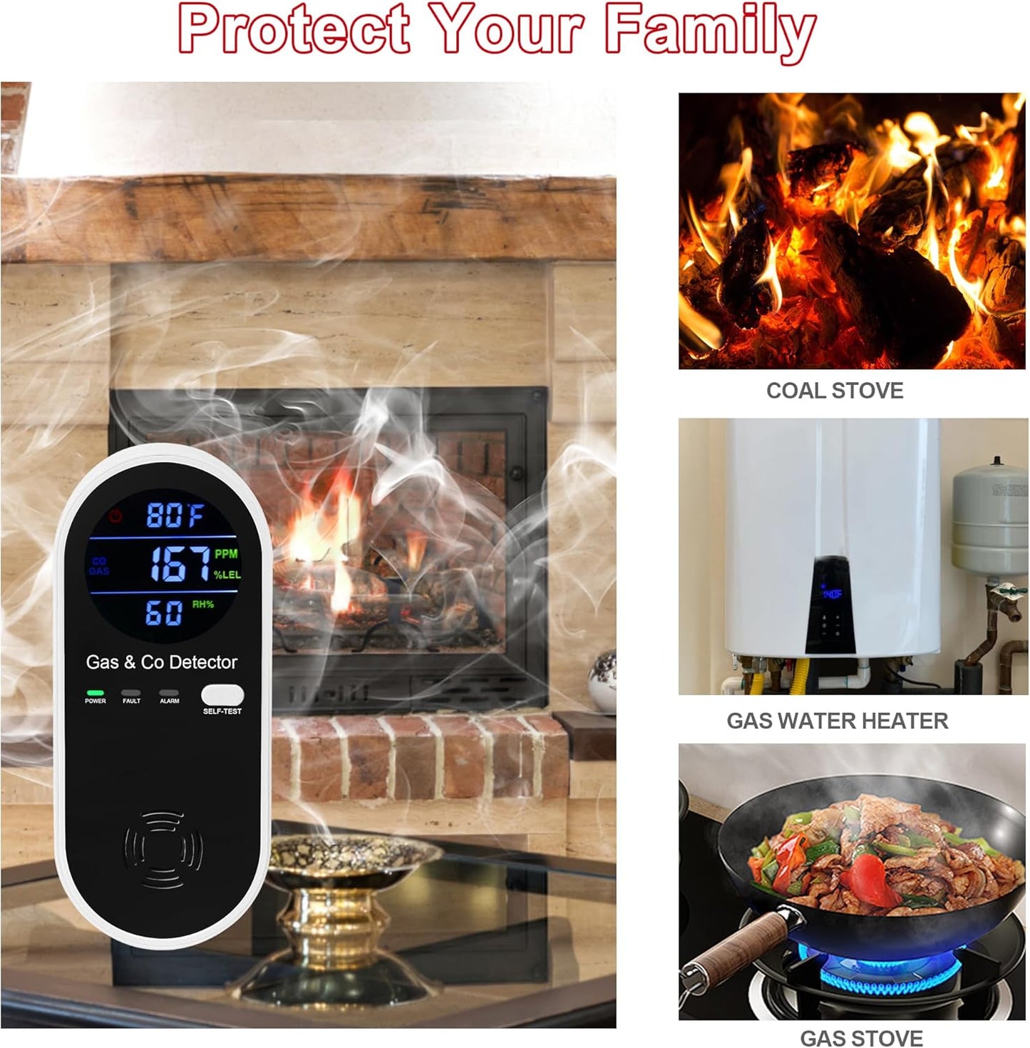 2 Packs Natural Gas & Carbon Monoxide Detector, 4-in-1 Explosive Gas & Carbon Monoxide Alarm with Temperature(°F) & Humidity for Home,RV,Hotel,Apartment