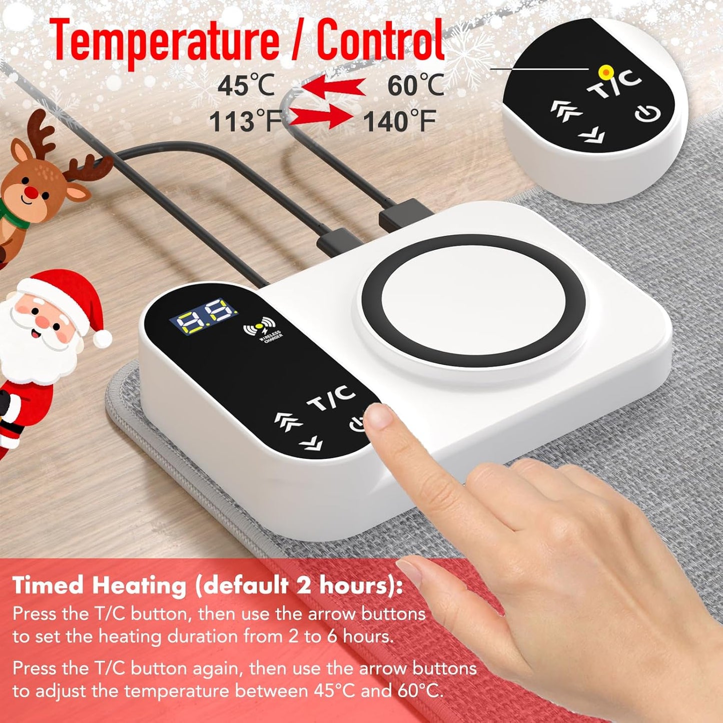 Heated Desk Mat, 10-Second Fast Heating Desk Heater Mat with 3-in-1 Charging (15W Wireless + Type-C + USB-A), Large 31.5" x 13" Waterproof Mouse Pad, 2–6H Auto-Stop, Ideal Office & Home Christmas Gift