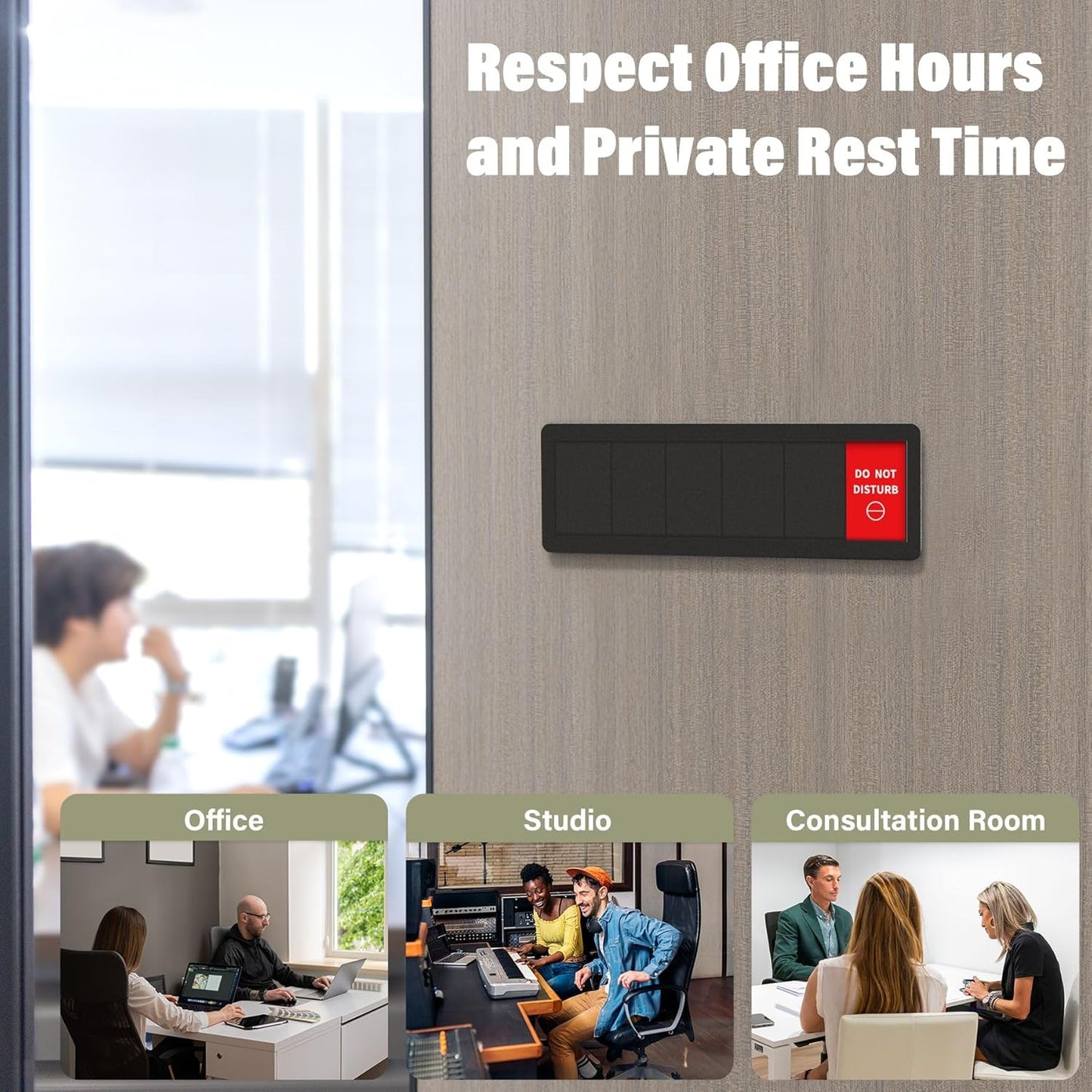 Office Door Signs- 6 Options Out Of Office Sign for Door,Do Not Disturb, In A Meeting,Please Knock, Come On In,Back Soon, Privacy Slider Sign for Meeting & Conference Room Brushed Silver