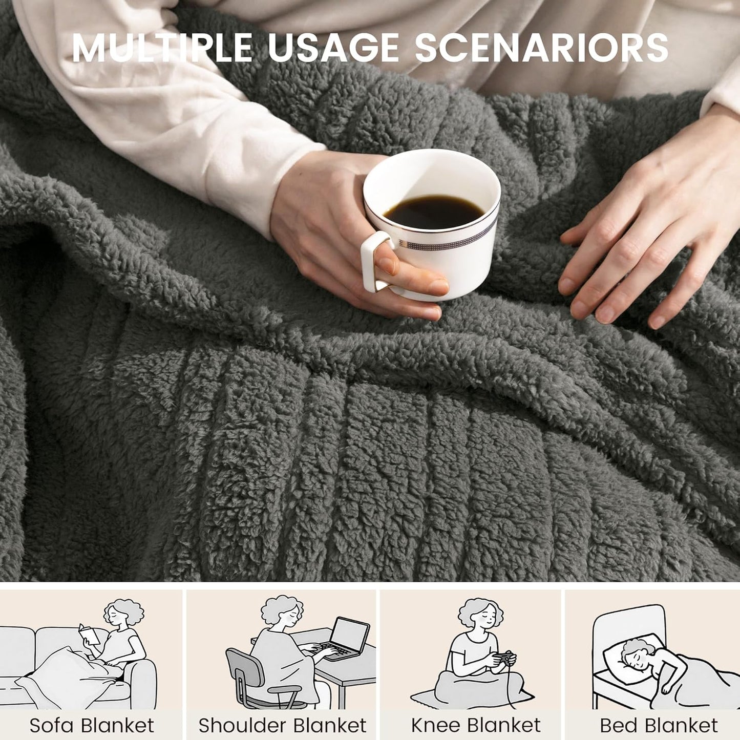 Heated Blanket Electric Blanket Twin - Fast Heating Blanket Throw Double Sided Sherpa Ultra Soft Cozy with 10 Heating Levels & 2-10 Hours Auto Off, Mashine Washable, 62 x 84 Inches, Grey