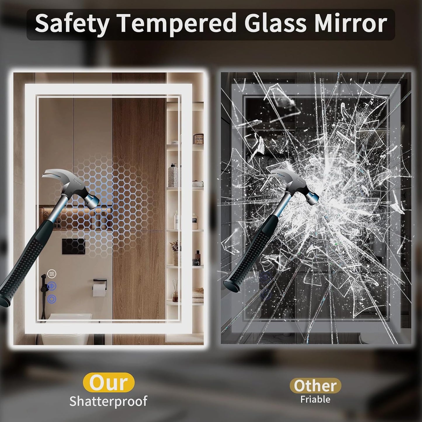24"x42" LED Bathroom Mirror with Lights, Anti-Fog, Backlit + Front Lit, Dimmable, Led Vanity Mirror for Wall, Lighted Bathroom Mirror, 3 Colors, Shatter-Proof Tempered Glass