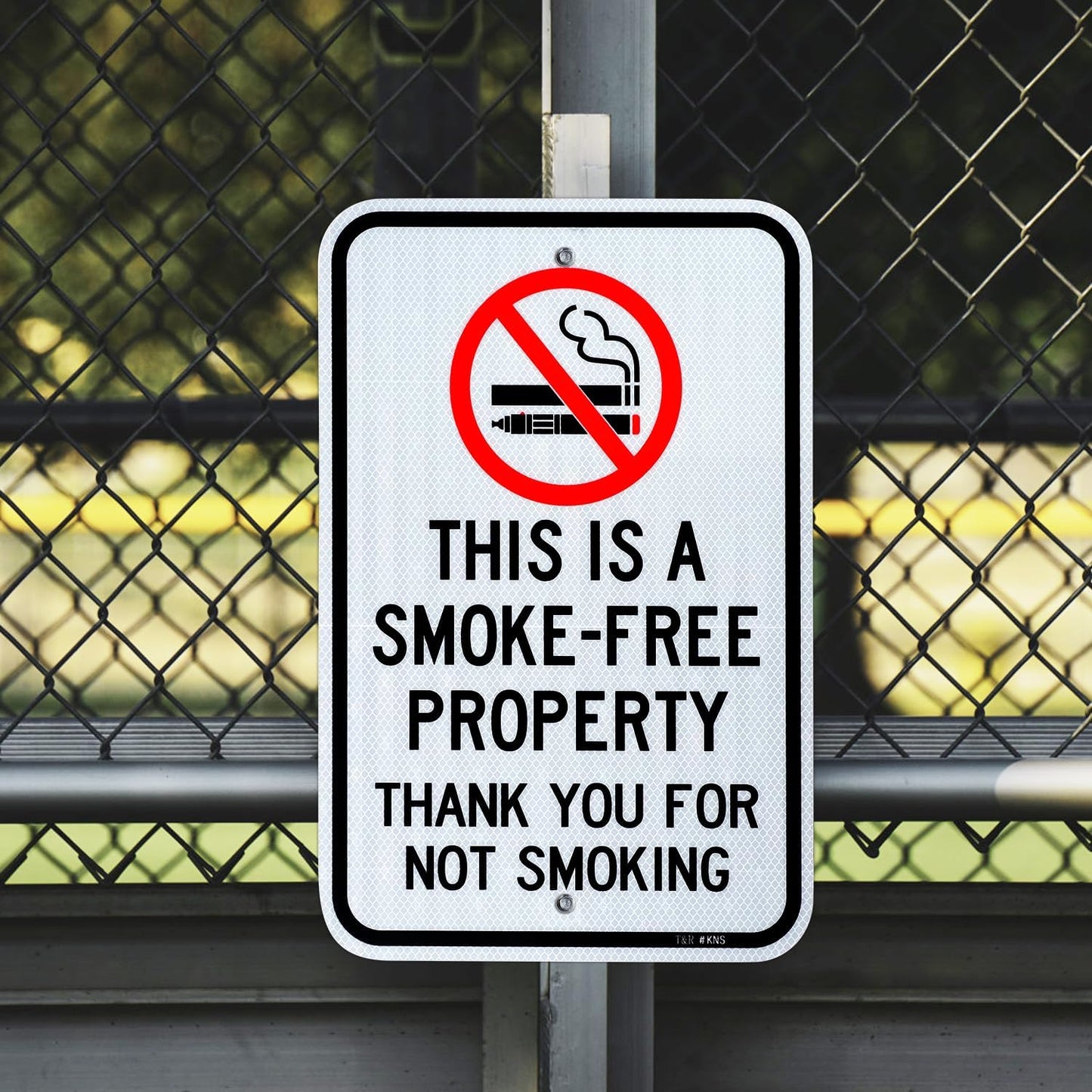 T&R Large No Smoking Sign, Thank You For Not Smoking Sign, 18" x 12" Engineer Grade Reflective Sheeting, Rust Free Aluminum, Weather Resistant, Waterproof, Fade Resistant, 2 Pre-drilled Holes