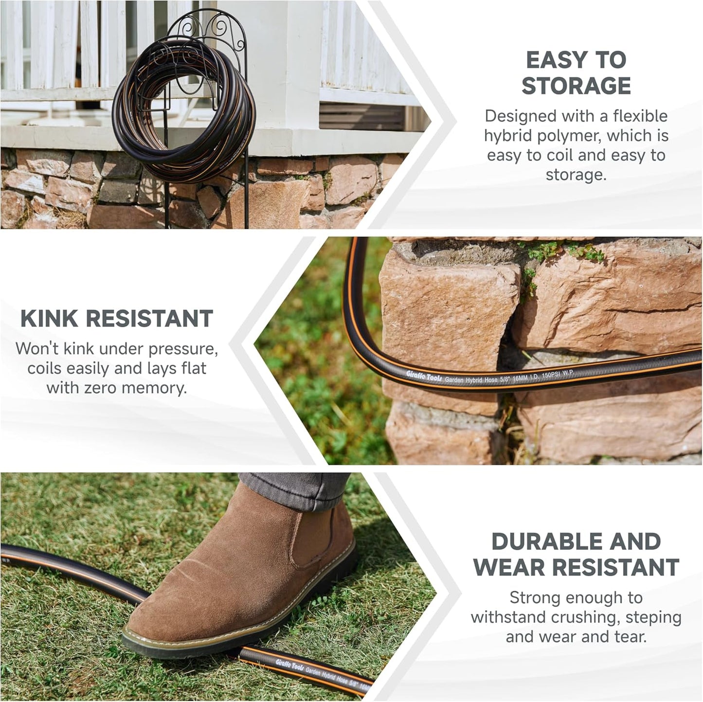Giraffe Tools Leader Hose 5ft x 5/8", Custom Length, Heavy Duty, No Kink, Flexible, Rubber Garden Hose, Leakproof Water Hose with Female to Female Fittings, 600 Burst PSI