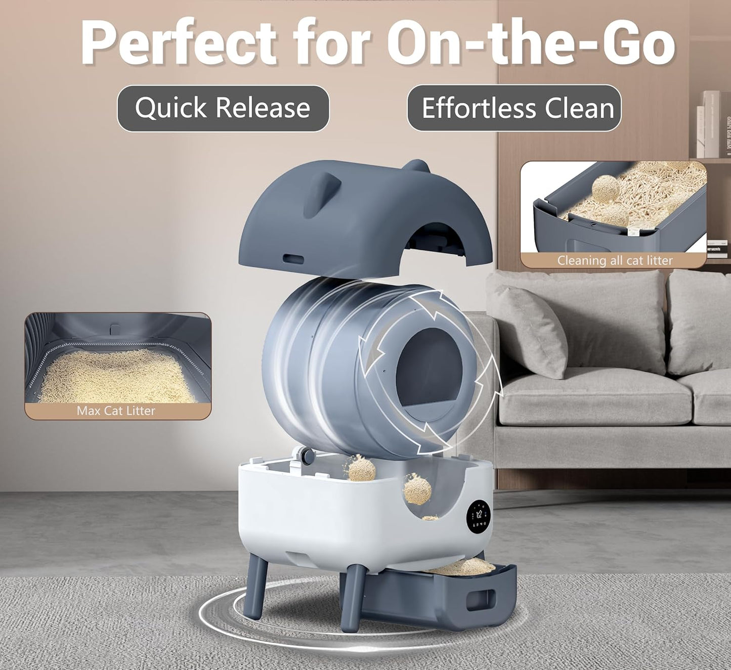 Automatic Self Cleaning Litter Box, MeowWhimsy Extra Large Automatic Cat Litter Box Self Cleaning Robot S7 for Cats, Smart Safety Sensors-App Control-Low Noise, Washable Tray,40 pcs Trash Bag