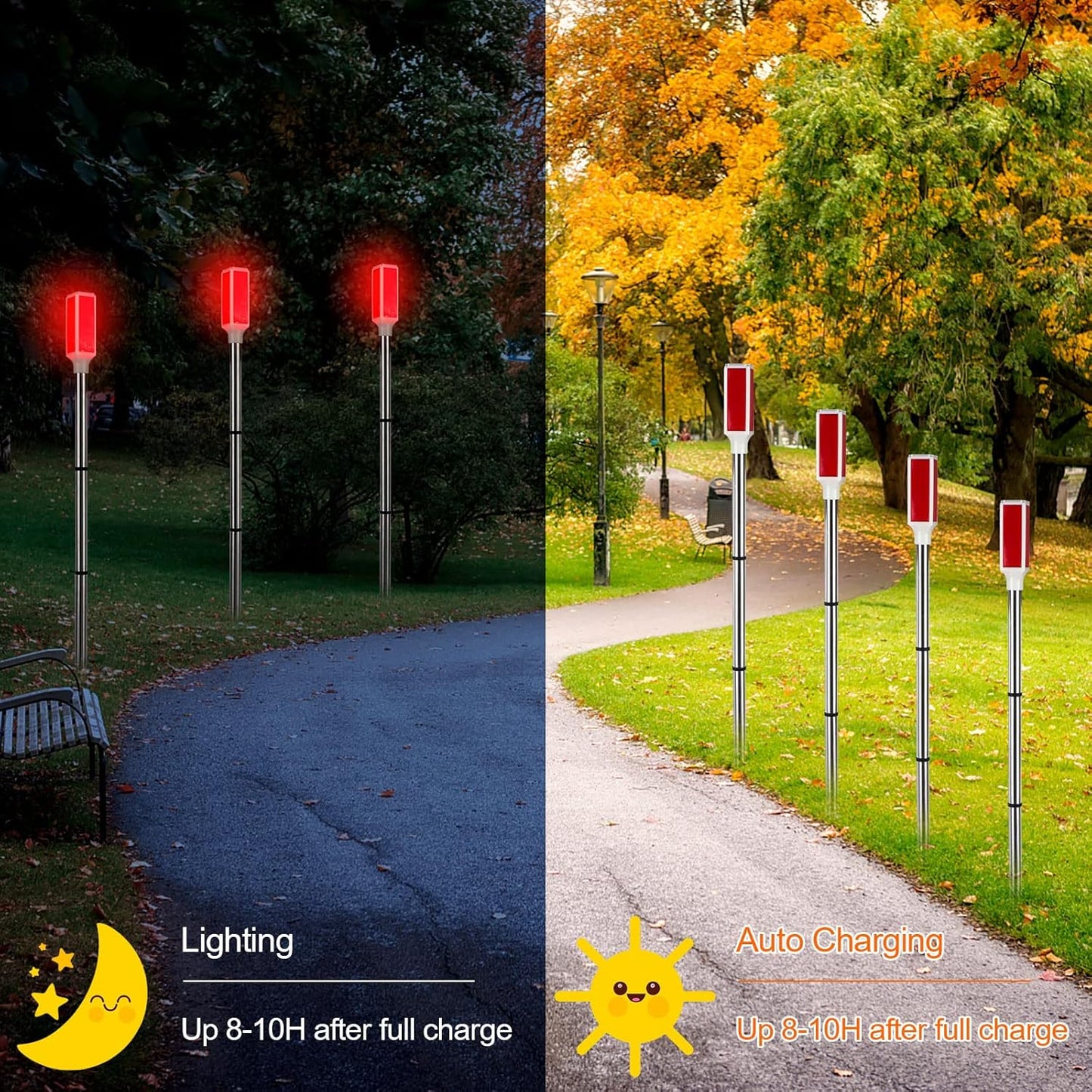 10PCS Solar Powered Driveway Markers - Reflective Red Landscape Reflectors for Snow, Road, Outdoor Yard, Parking, Sidewalk