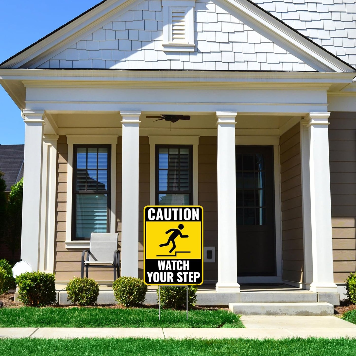 2PC Watch Your Step Sign with Metal Stakes, 12 Inches by 9 Inches - Corrugated Plastic - Caution Please Watch Your Step Sign Outdoor