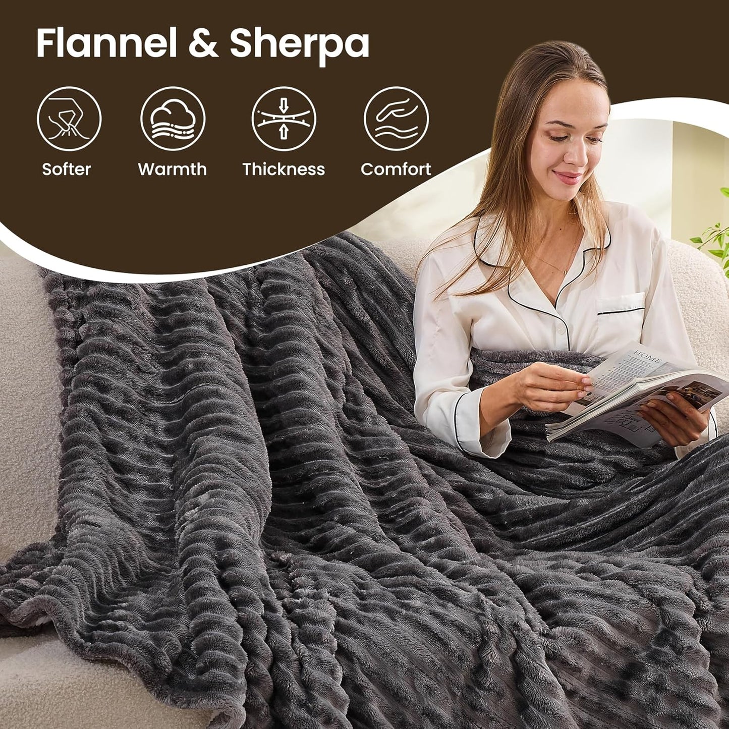 Heated Blanket Electric Blanket 62"x84", Soft Flannel Sherpa Electric Throw with 5 Heating Level & 12 Times Setting, Heated Throw with Overheating Protection, Machine Washable (Grey)