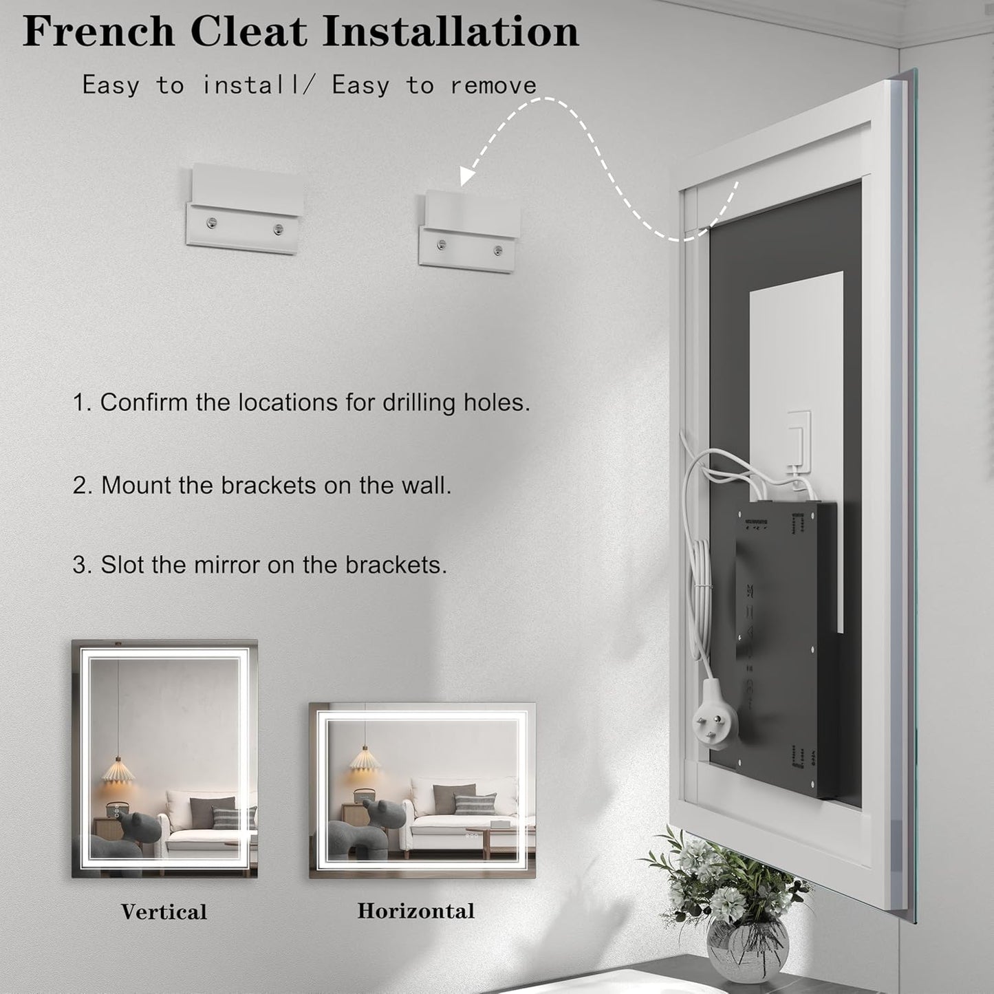 24x32 LED Bathroom Mirror, Lighted Mirror for Bathroom Wall, Backlit and Front lit, Dimmable, Anti-Fog, Shatterpoof, Memory (Horizontal/Vertical)