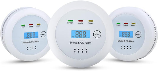 2 in1 Smoke Detector Carbon Monoxide Detector Combo,with LCD Digital Display and Sound Warning Test Button，Battery Powered，Easy Installation, for Home, Bedroom, Kitchen (3PACKS)