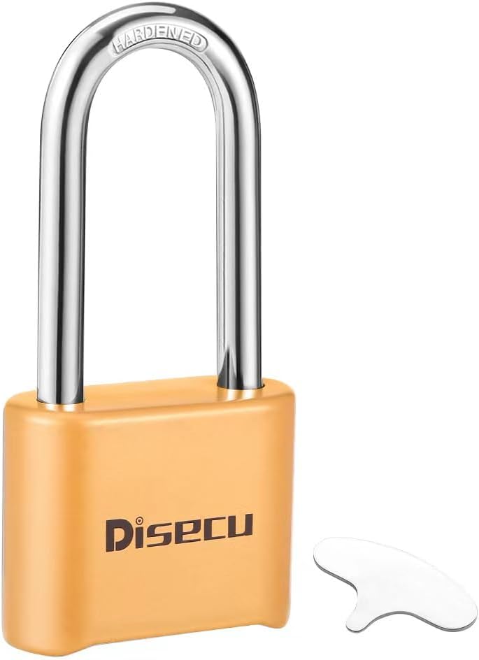 1 Pack disecu Heavy Duty 4 Digit Combination Lock, Anti-Error Feature, 2.5 Inch Long Shackle Outdoor Waterproof Padlock for School Gym Locker, Fence, Gate, Toolbox (Brass)