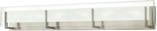 Hinkley Latitude Extra Large Six Light Bath Vanity - Modern, Inside Etched Clear Glass Panel, Bulbs Included - Brushed Nickel Finish