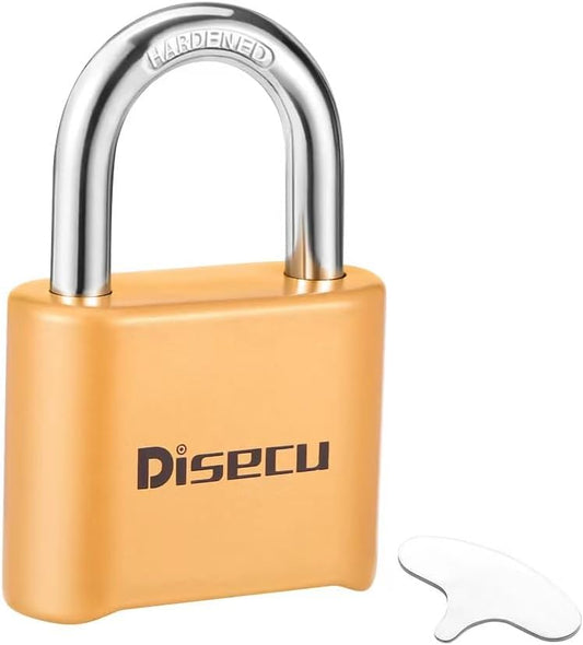 1 Pack disecu Heavy Duty 4 Digit Combination Lock, Anti-Error Feature, Outdoor Waterproof Padlock for School Gym Locker, Fence, Gate, Hasp Storage, Toolbox (Brass)