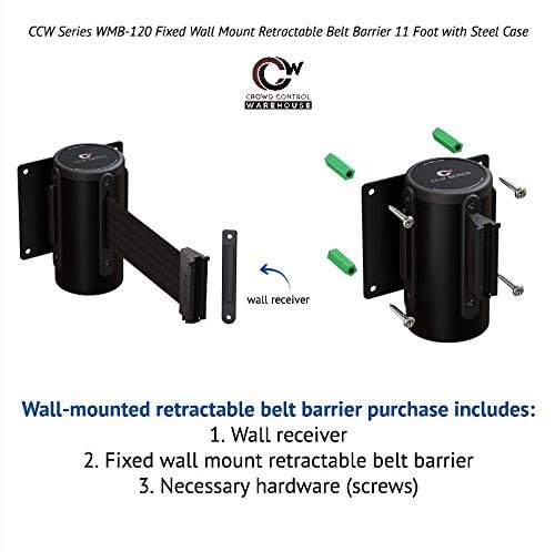 Crowd Control Warehouse - CCW Series WMB-120 Fixed Wall Mount Retractable Belt Barrier - 11 Foot, Yellow"Out of Service" Belt with Stainless Steel Case