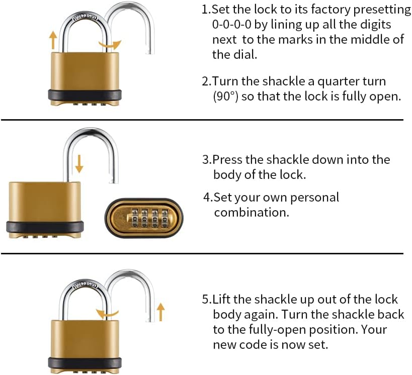 Heavy Duty Weatherproof Combination Lock, 4-Pack Outdoor Combo Lock,Resettable Combination Padlock for Gate,Shed,Storage Unit