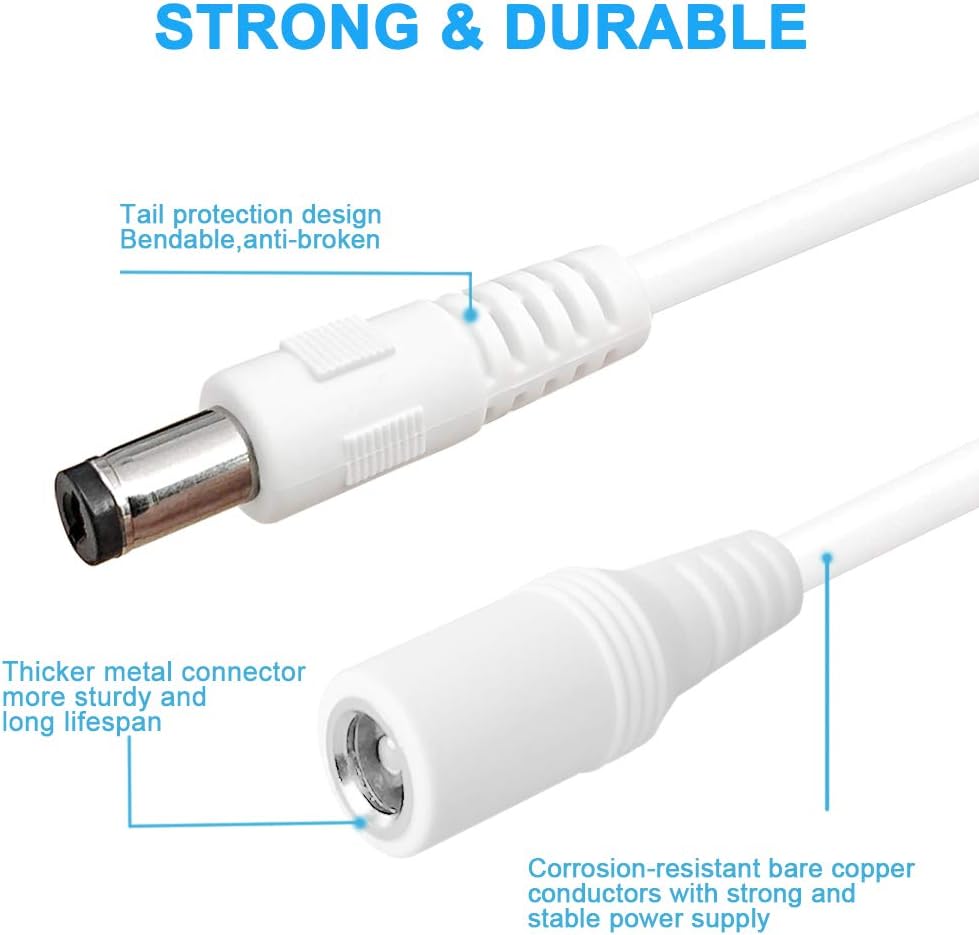 2-Pack 13ft DC Power Extension Cable,5.5mm x 2.1mm Extension Cord,12v Extension Cord for Security Camera CCTV IP,Router,LED Strip,5V 9V 24V 12 Volt Male to Female Plug Supply Adapter Power Cord