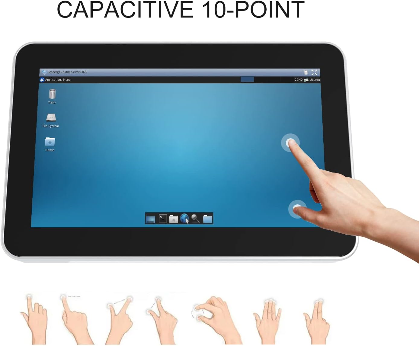 GreenTouch 8 Inch Multi-Point Capacitive Touch Screen Display -1024 * 600 Resolution -HDMI/VGA Input Silver Bezel