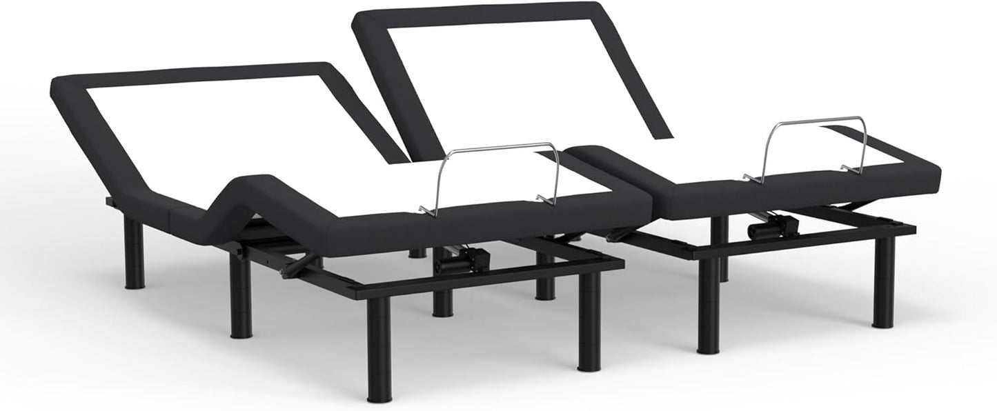 Blissful Nights e4 Split Top Flex Top King Adjustable Bed Base Frame, Massage, Anti-Snore, USB, Nightlight, Wireless Remote Head & Foot Incline, and 10-Year Warranty
