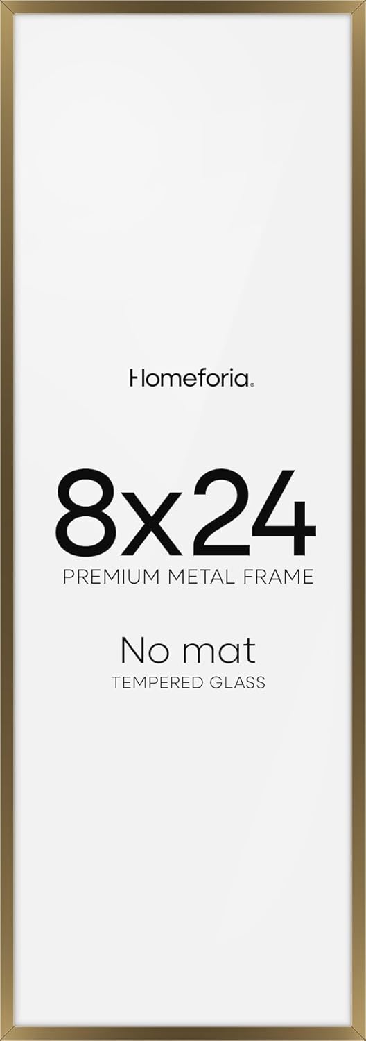Homeforia 8x24 Bronze Panoramic Frame, High End Metal 8 x 24 Picture Frames without Mat, 24x8 Hanging Bronze Poster Frames for Wall, 8by24 inch Display Photo Frames, Tempered Glass, Wall Kit, Set of 1