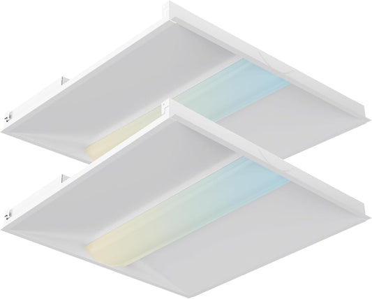 2x2 LED Troffer Light,20/W/25W/30W/35W/40W & 3000K/3500K/4000K/5000K Selectable,5200lm 0-10V Dimmable,ETL DLC Listed,100-277V,for Office & Warehouse 2 Pack