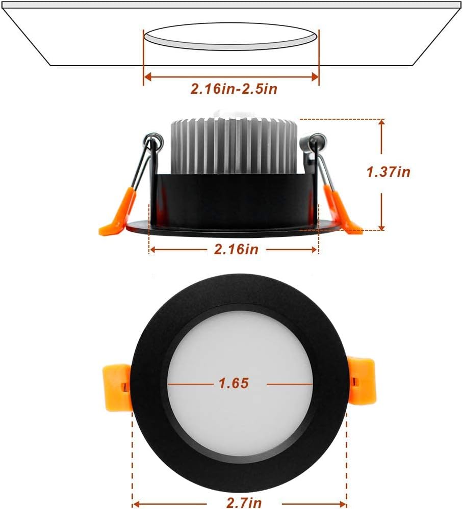 YGS-Tech 2 Inch LED Recessed Lighting, Dimmable Downlight 3W(35W Halogen Equivalent), CRI80, 5000K Daylight White Ceiling Light with LED Driver (1 Pack)