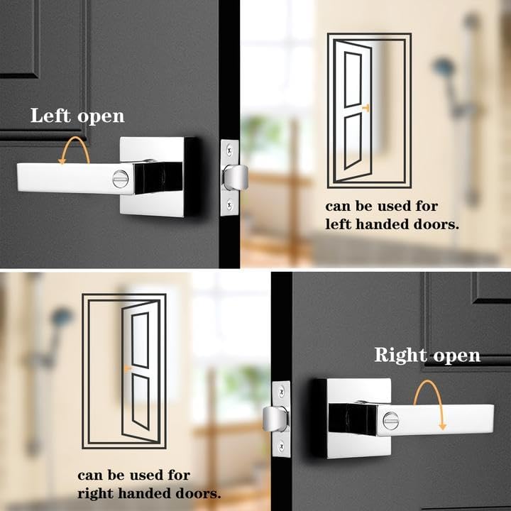 Probrico 2 Pack Privacy Lever Door Handles Square Locking Leverset [for Bedroom or Bathroom] Reversible for Right & Left Sided Doors Heavy Duty - Polished Chrome