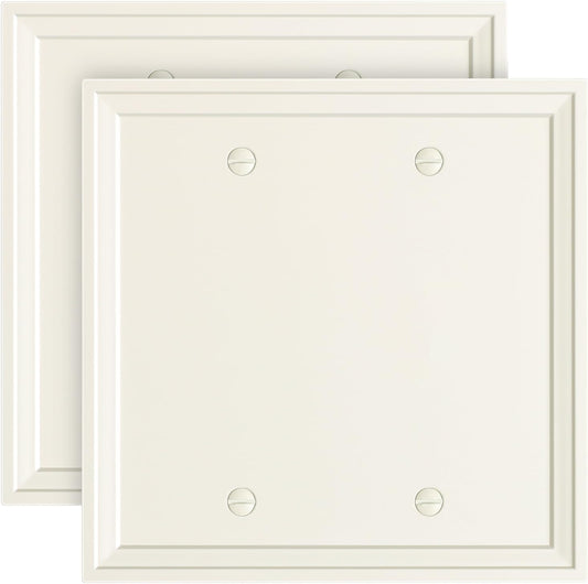 2-Pack Double Blank Outlet Cover Wall Plate, Natural Material Switch Plates Outlet Covers, Light Almond Decorative Wall Plates for Electrical Outlets