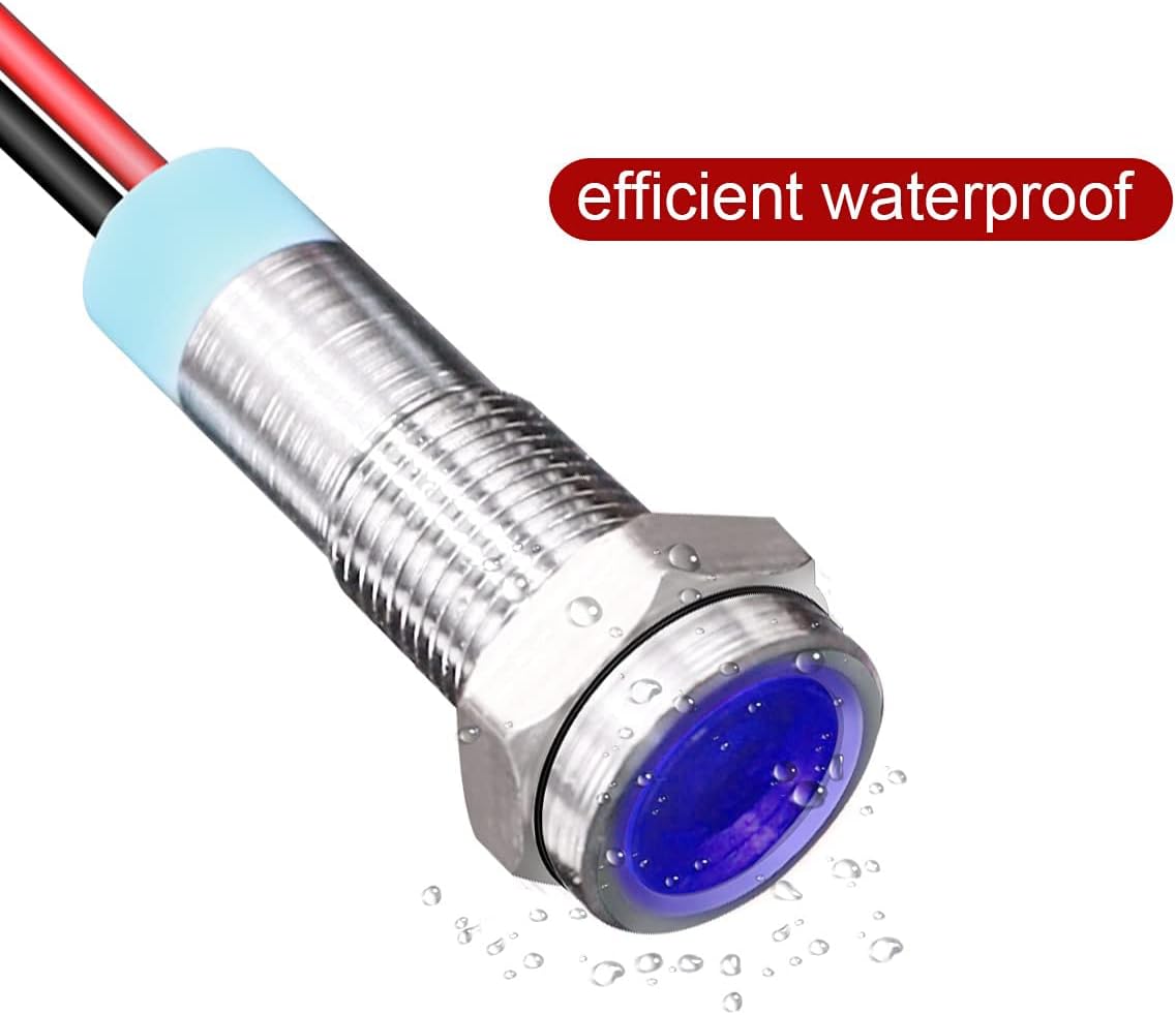 10pcs 6mm Waterproof Wired LED Indicator Light AC/DC 12-24V (Blue)