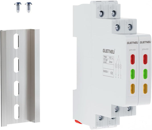 2Pcs C45 DIN Rail Mount Indicator Light, 3 LED Indicator Light, 110 VAC/DC Signal Lamp, with 80 mm DIN Rail & Screws, Ideal Light for Indicating Circuit Status, CE (Red, Green, Yellow)