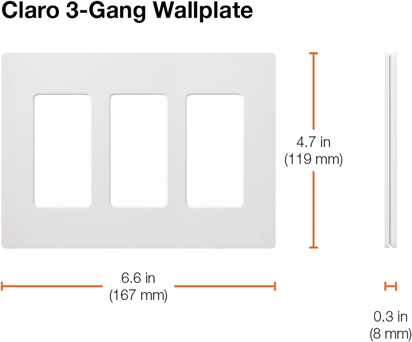 Lutron Claro Light Switch Cover Plate, 3 Gang Wallplate, for Decorator Light Switches, Rocker Light Switch Cover, Outlet Cover, Screwless Switch Plate Cover, Gloss, CW-3-WH-3, White, 3 Pack