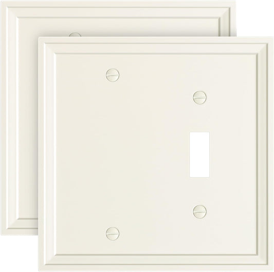 2-Pack Combo Blank/Toggle Light Switch Cover Plate, Light Almond Modern Decorative Electrical Outlet Covers, Bamboo Fiber Wall Switch Plates and Outlet Covers