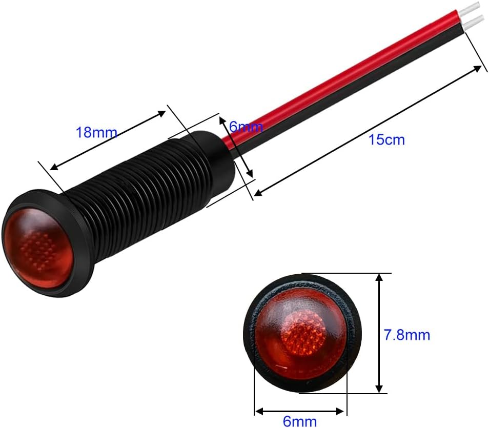 10pcs LED Plastic Indicator Pilot Light AC/DC 12-24V Mounting Hole Size 6mm(Red)