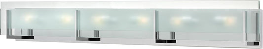 Hinkley Latitude Extra Large Six Light Bath Vanity - Modern, Inside Etched Clear Glass Panel, Bulbs Included - Chrome Finish